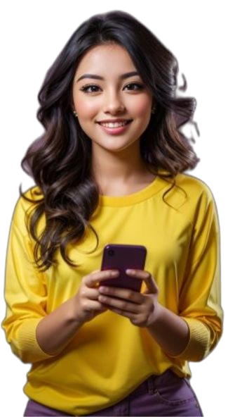 Girl in yellow jersey with phone looking at a website designer